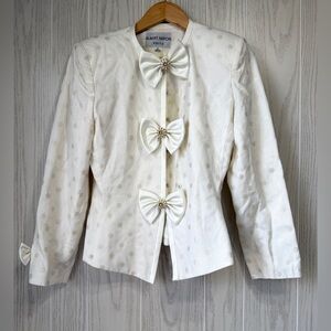 Albert Nipon Cream Polka Satin Bow Blazer Size 6 EUC Vintage